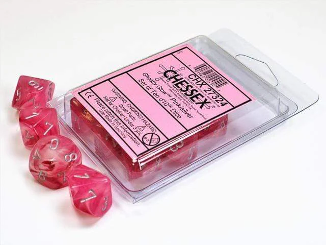 Ghostly Glow Pink Silver d10 set