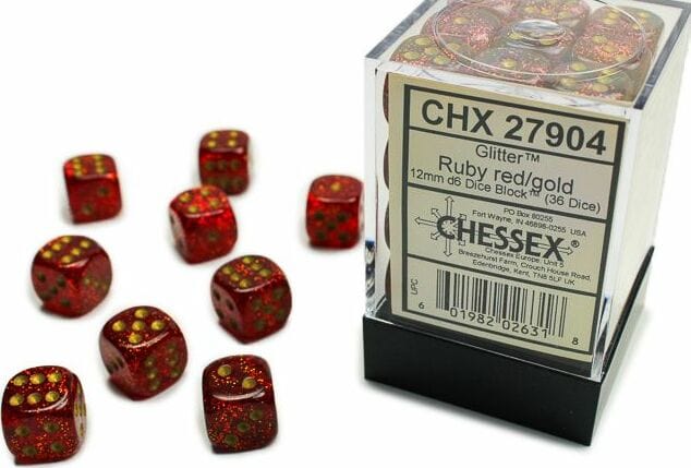 Glitter 12mm D6 Ruby/gold Dice Block™ (36 dice) - Image 2