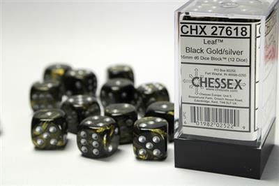 Leaf™ 16mm D6 Black Gold/silver Dice Block™ (12 dice) - Image 5