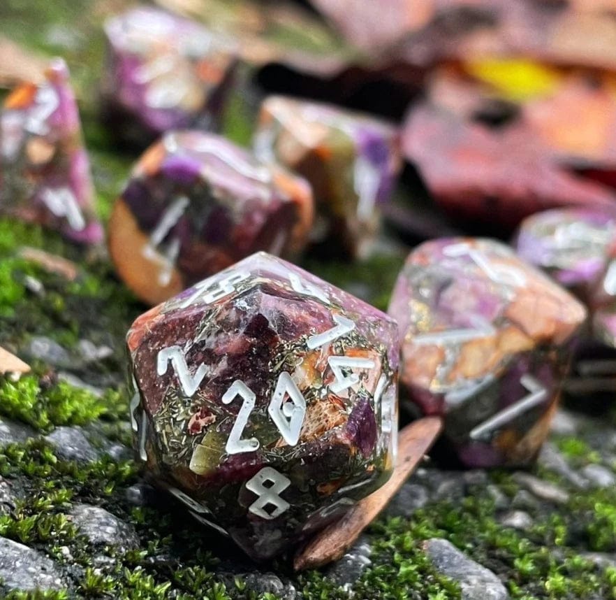 Lepidolite Orange Imperial Jasper 7 Die Set