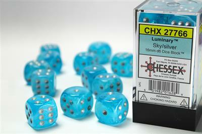 Luminary™ 16mm D6 Sky/silver Dice Block™ (12 dice) - Image 12