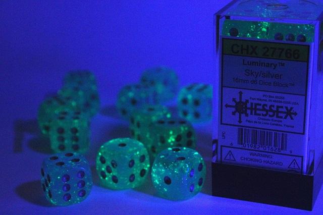 Luminary™ 16mm D6 Sky/silver Dice Block™ (12 dice) - Image 2