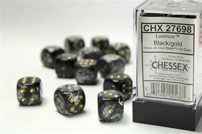 Lustrous® 16mm D6 Black/gold Dice Block™ (12 dice) - Image 3