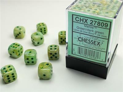 Marble 12mm D6 Green/dark green Dice Block™ (36 dice) - Image 2