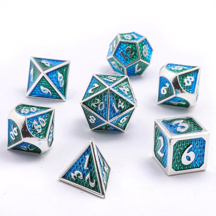 Mini Behemoth Silver with Green Aqua 7 Dice Set