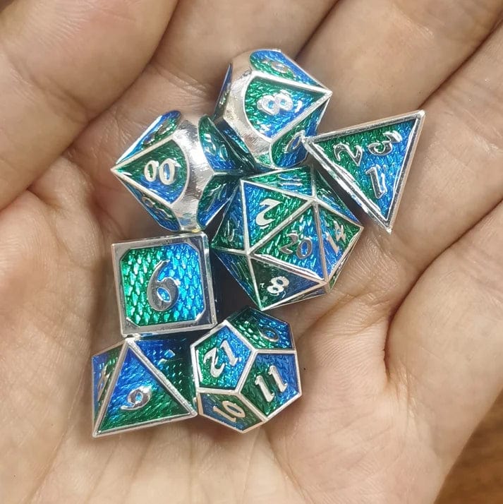 Mini Behemoth Silver with Green Aqua 7 Dice Set - Image 2