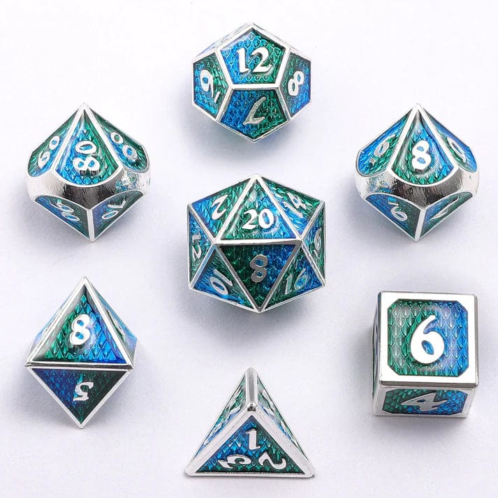 Mini Behemoth Silver with Green Aqua 7 Dice Set - Image 3