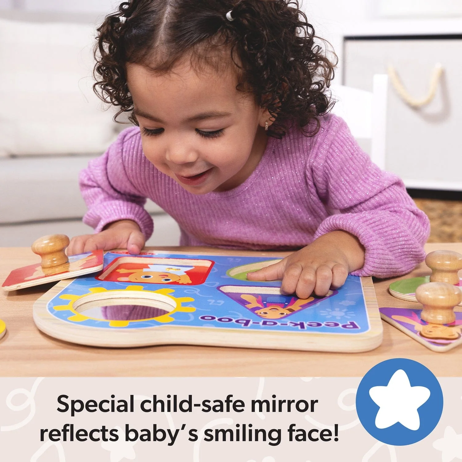 Ms. Rachel™ Wooden Peek-a-Boo Jumbo Peg Puzzle – 4 Pieces - Image 3
