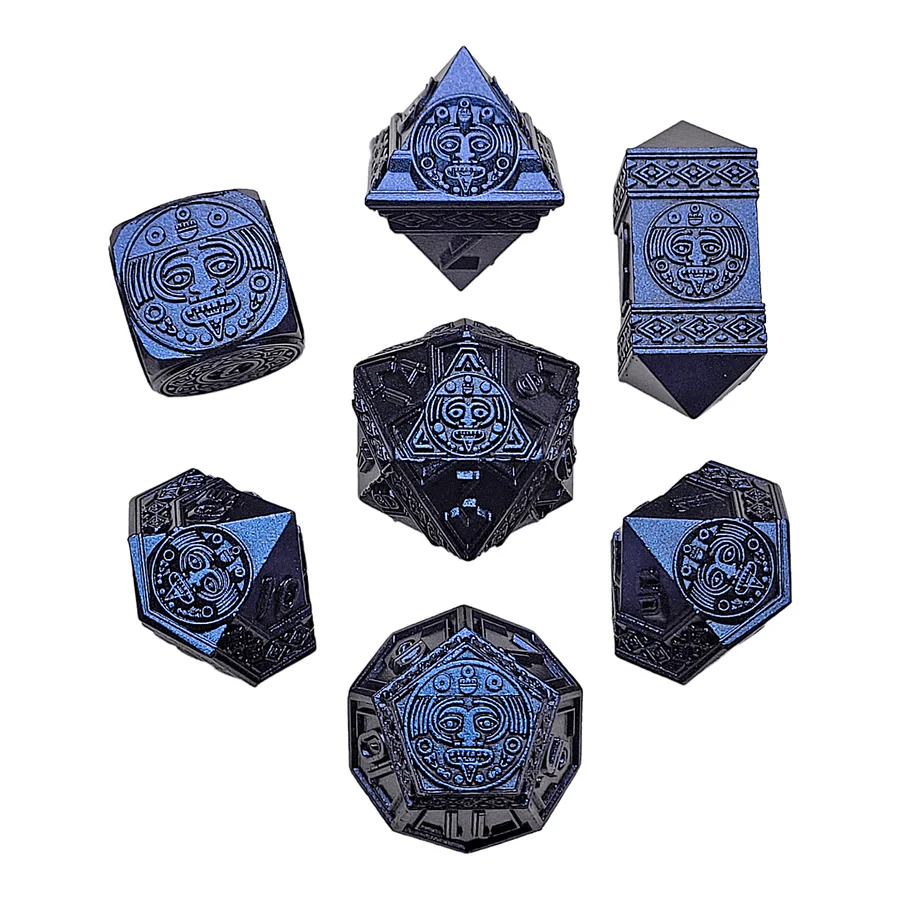 Nahuatl's Chance Blue Metal 7 Dice Set
