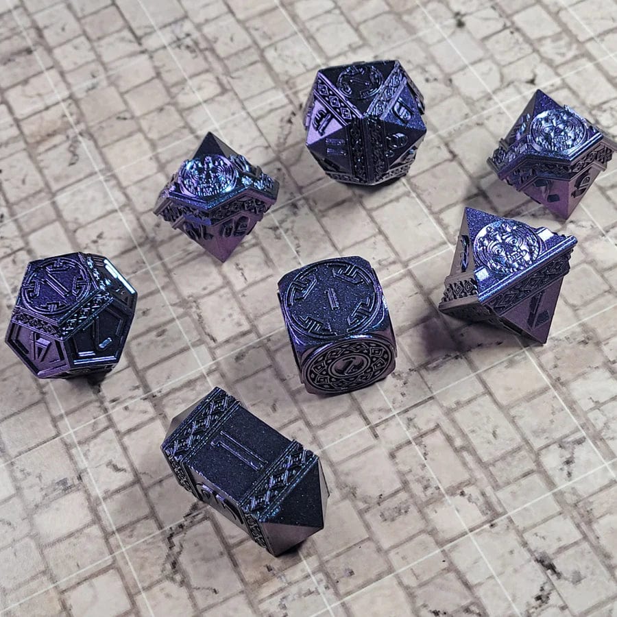 Nahuatl's Chance Blue Metal 7 Dice Set - Image 2