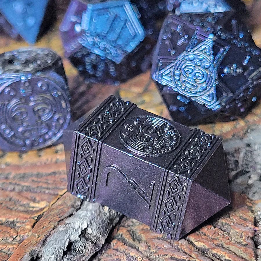 Nahuatl's Chance Blue Metal 7 Dice Set - Image 5