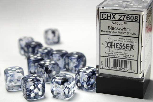 Nebula® 16mm D6 Black/white Dice Block™ (12 dice)