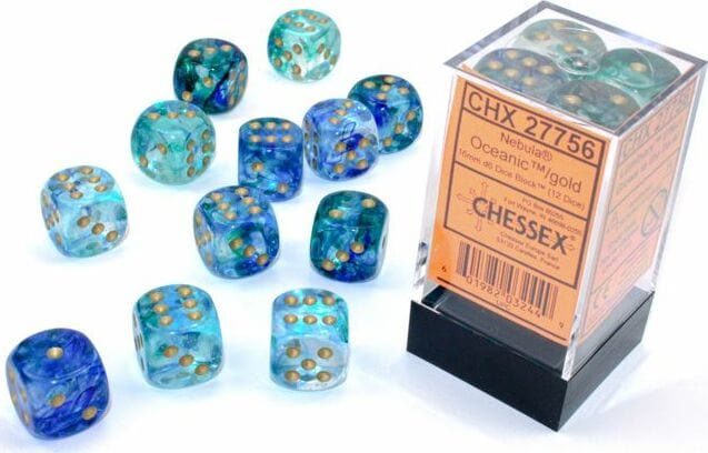 Nebula® 16mm D6 Oceanic™/gold Luminary™ Dice Block™ (12 dice) - Image 3