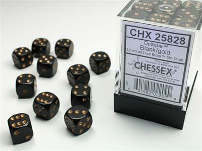 Opaque 12mm D6 Black/gold Dice Block™ (36 dice) - Image 3