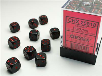 Opaque 12mm D6 Black/red Dice Block™ (36 dice)