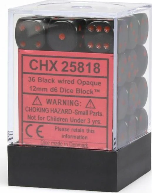 Opaque 12mm D6 Black/red Dice Block™ (36 dice) - Image 5