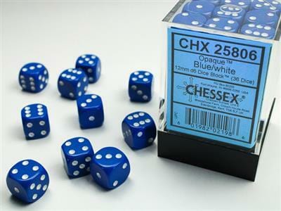 Opaque 12mm D6 Blue/white Dice Block™ (36 dice) - Image 3