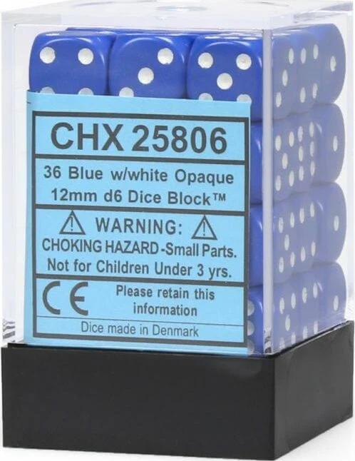 Opaque 12mm D6 Blue/white Dice Block™ (36 dice) - Image 5