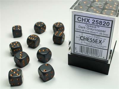 Opaque 12mm D6 Dark Grey/copper Dice Block™ (36 dice) - Image 2