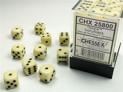 Opaque 12mm D6 Ivory/black Dice Block™ (36 dice)