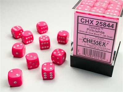 Opaque 12mm D6 Pink/white Dice Block™ (36 dice)