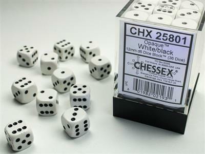 Opaque 12mm D6 White/black Dice Block™ (36 dice) - Image 2