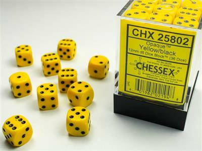Opaque 12mm D6 Yellow/black Dice Block™ (36 dice)