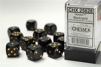 Opaque 16mm D6 Black/gold Dice Block™ (12 dice) - Image 3