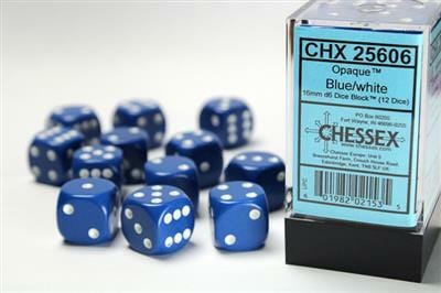 Opaque 16mm D6 Blue/white Dice Block™ (12 dice) - Image 4