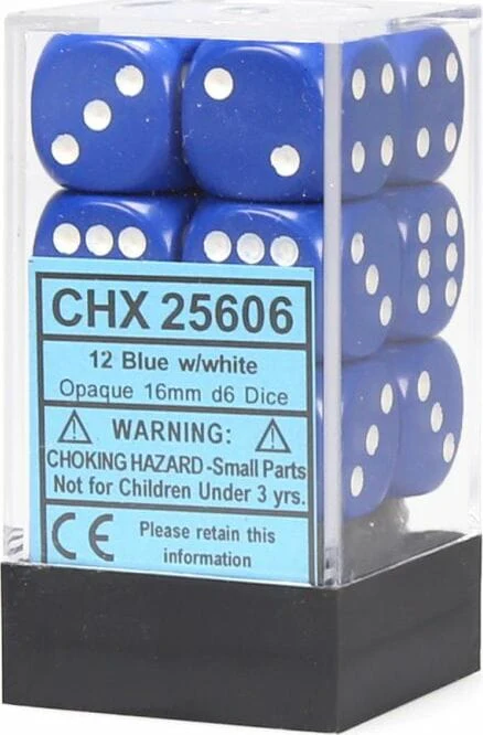 Opaque 16mm D6 Blue/white Dice Block™ (12 dice) - Image 5