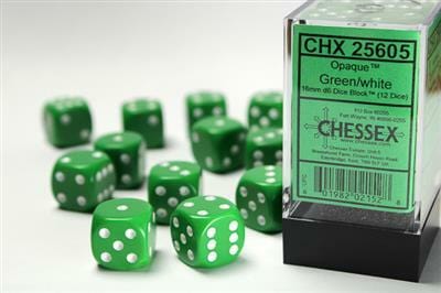 Opaque 16mm D6 Green/white Dice Block™ (12 dice) - Image 4