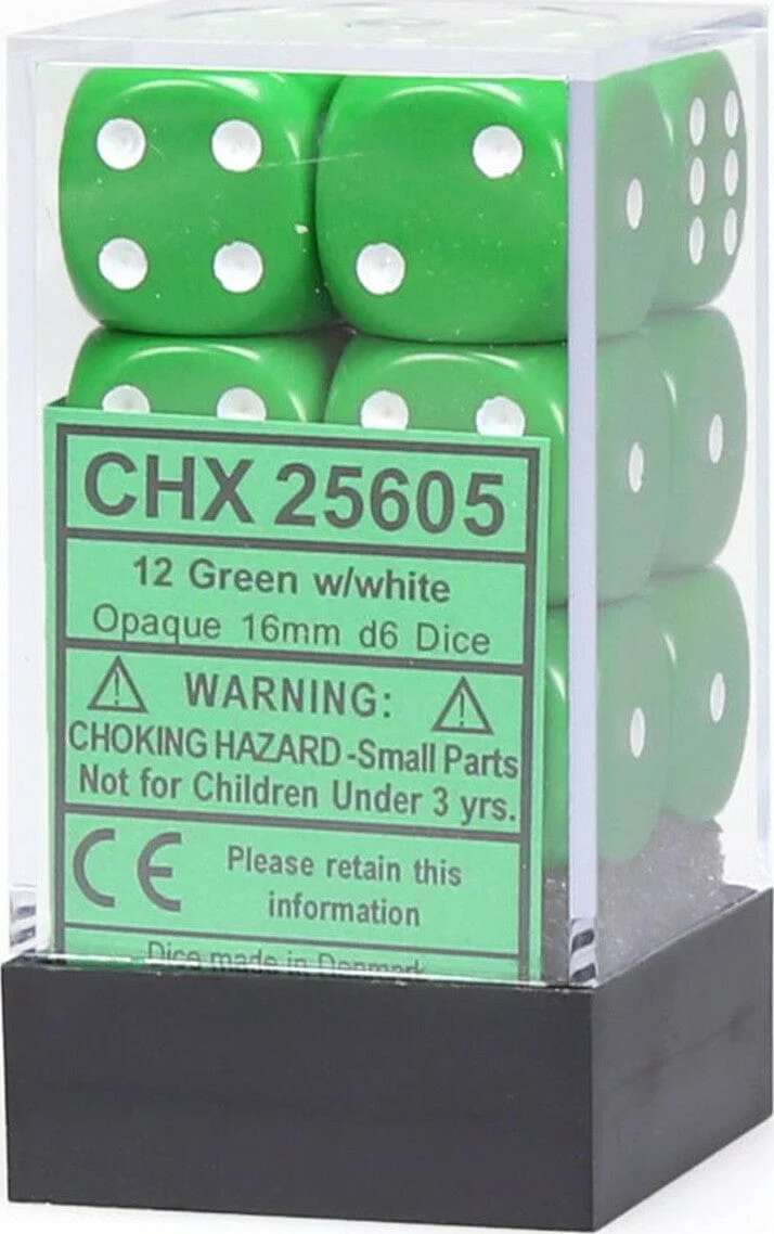 Opaque 16mm D6 Green/white Dice Block™ (12 dice) - Image 5