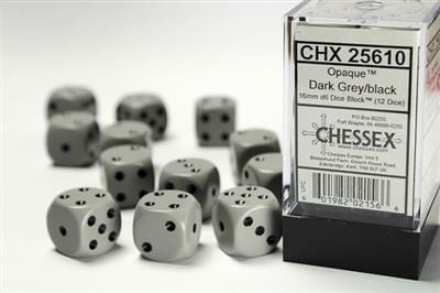 Opaque 16mm D6 Grey/black Dice Block™ (12 dice) - Image 4