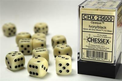 Opaque 16mm D6 Ivory/black Dice Block™ (12 dice) - Image 5