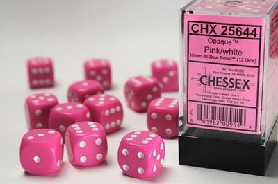 Opaque 16mm D6 Pink/white Dice Block™ (12 dice) - Image 4