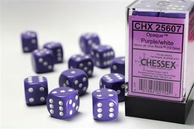 Opaque 16mm D6 Purple/white Dice Block™ (12 dice) - Image 3