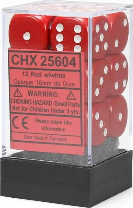 Opaque 16mm D6 Red/white Dice Block™ (12 dice) - Image 5