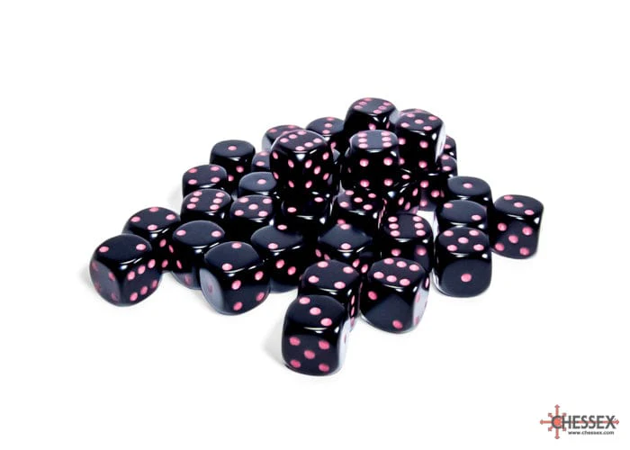 Opaque Black/Pink d6 Dice Block (36 Dice)