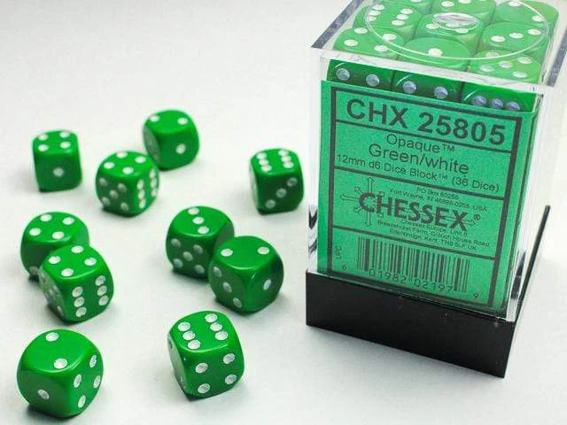 Opaque Green White 12mm d6 set