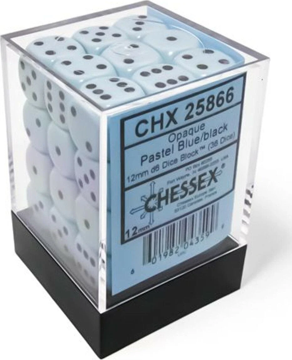 Opaque Pastel Blue/black 12mm d6 Dice Block (36 dice) - Image 2