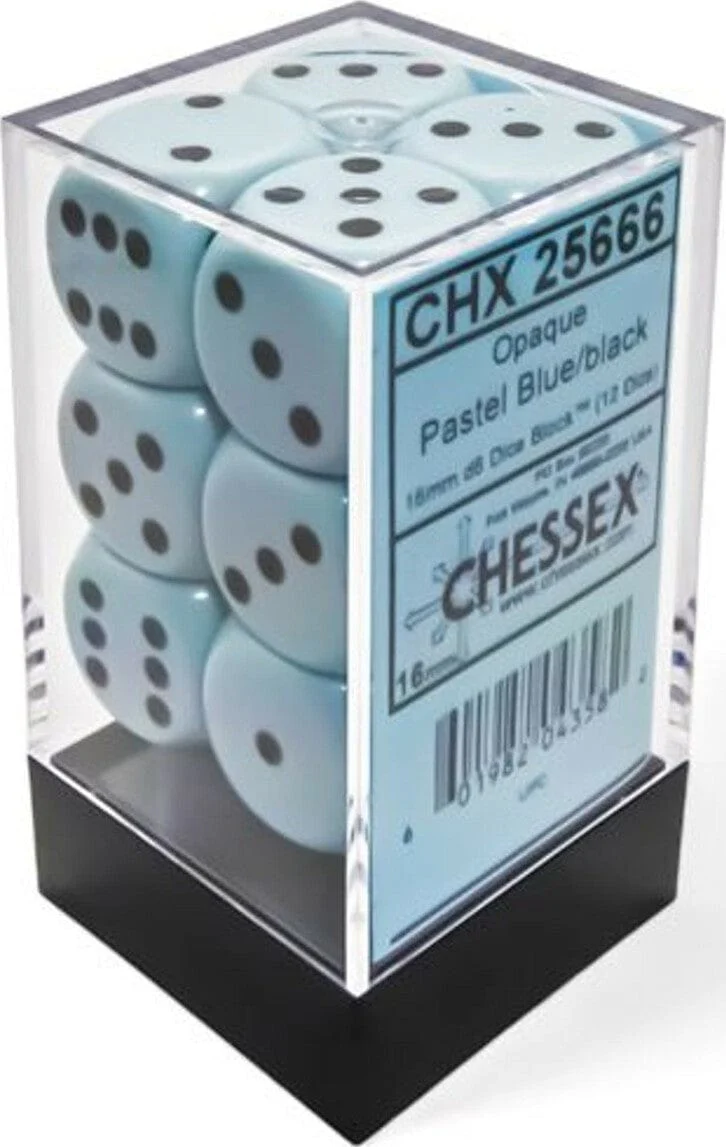Opaque Pastel Blue/black 16mm d6 Dice Block (12 dice) - Image 2