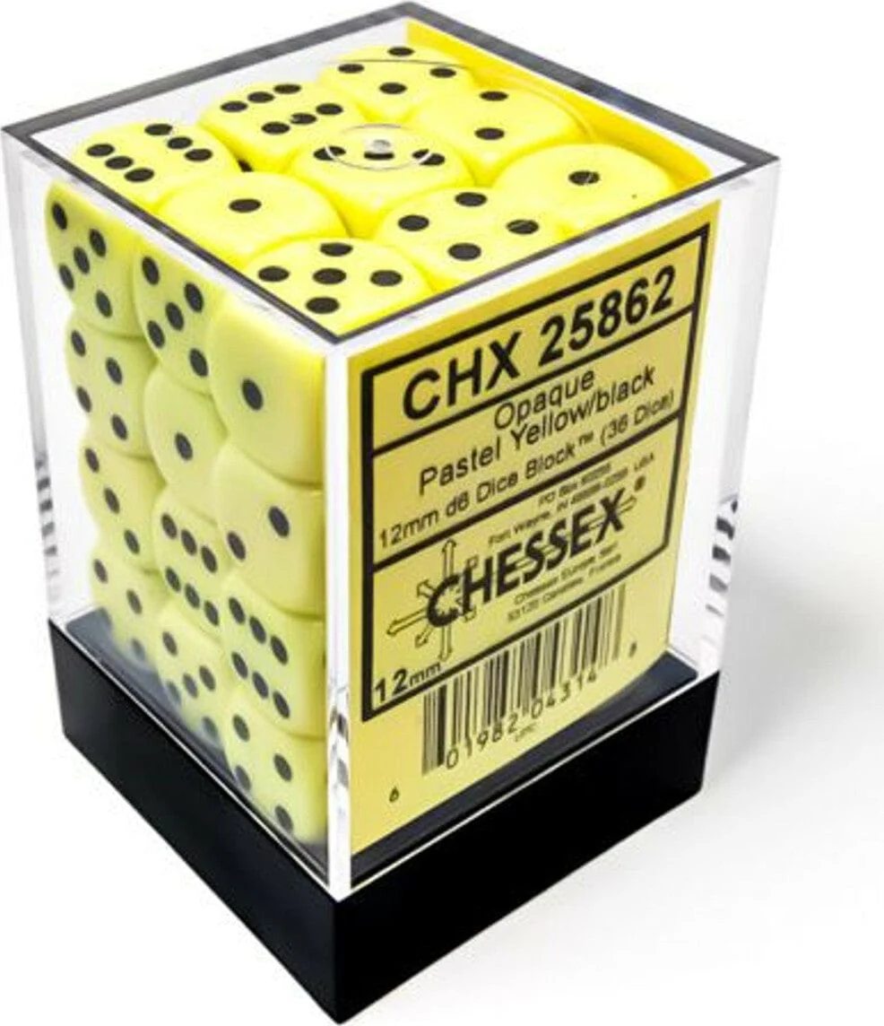 Opaque Pastel Yellow/black 12mm d6 Dice Block (36 dice) - Image 2