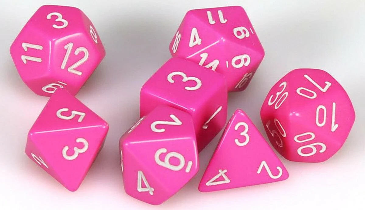 Opaque Polyhedral Pink/white 7-Die Set - Image 3