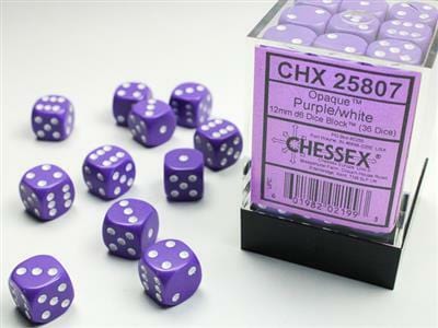 Opaque 12mm D6 Purple/white Dice Block™ (36 dice) - Image 5