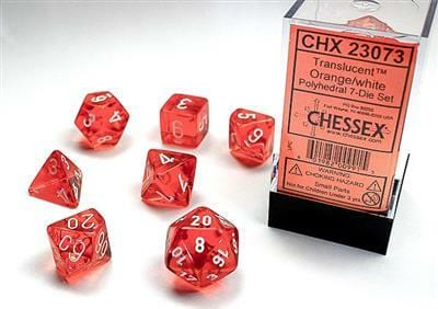 Translucent Polyhedral Orange/white 7-Die Set - Image 3