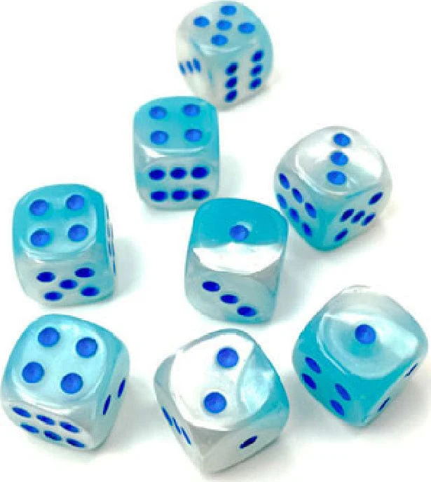 Gemini® 12mm D6 Pearl Turquoise-White/blue Luminary™ Dice Block™ (36 dice) - Image 8