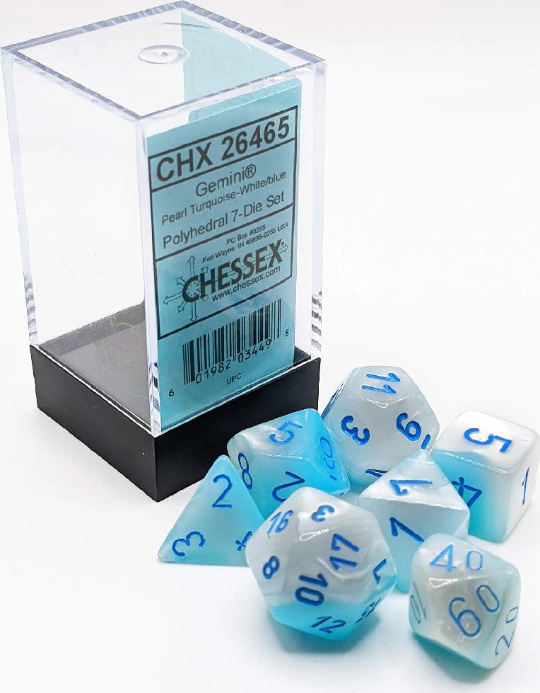 Gemini Pearl Turquoise-White/blue Luminary Polyhedral 7-Die Set