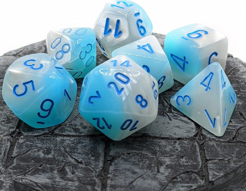 Gemini Pearl Turquoise-White/blue Luminary Polyhedral 7-Die Set - Image 5