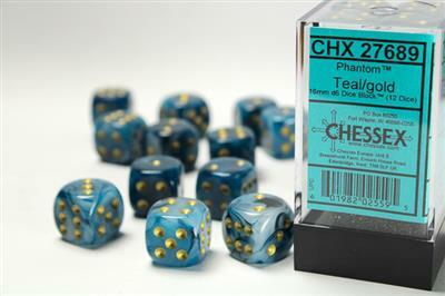 Phantom® 16mm D6 Teal/gold Dice Block™ (12 dice) - Image 3