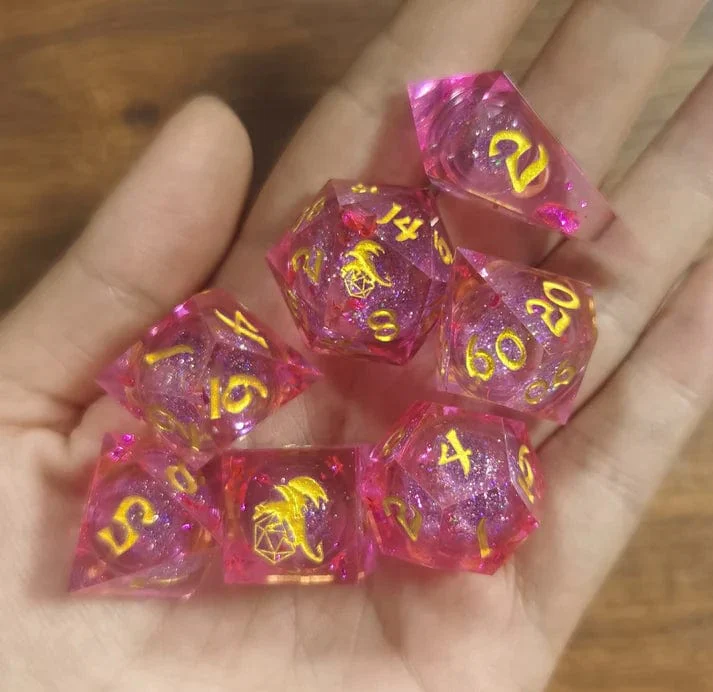 Pink Sharp Edge Liquid Core 7 Dice Set - Image 3